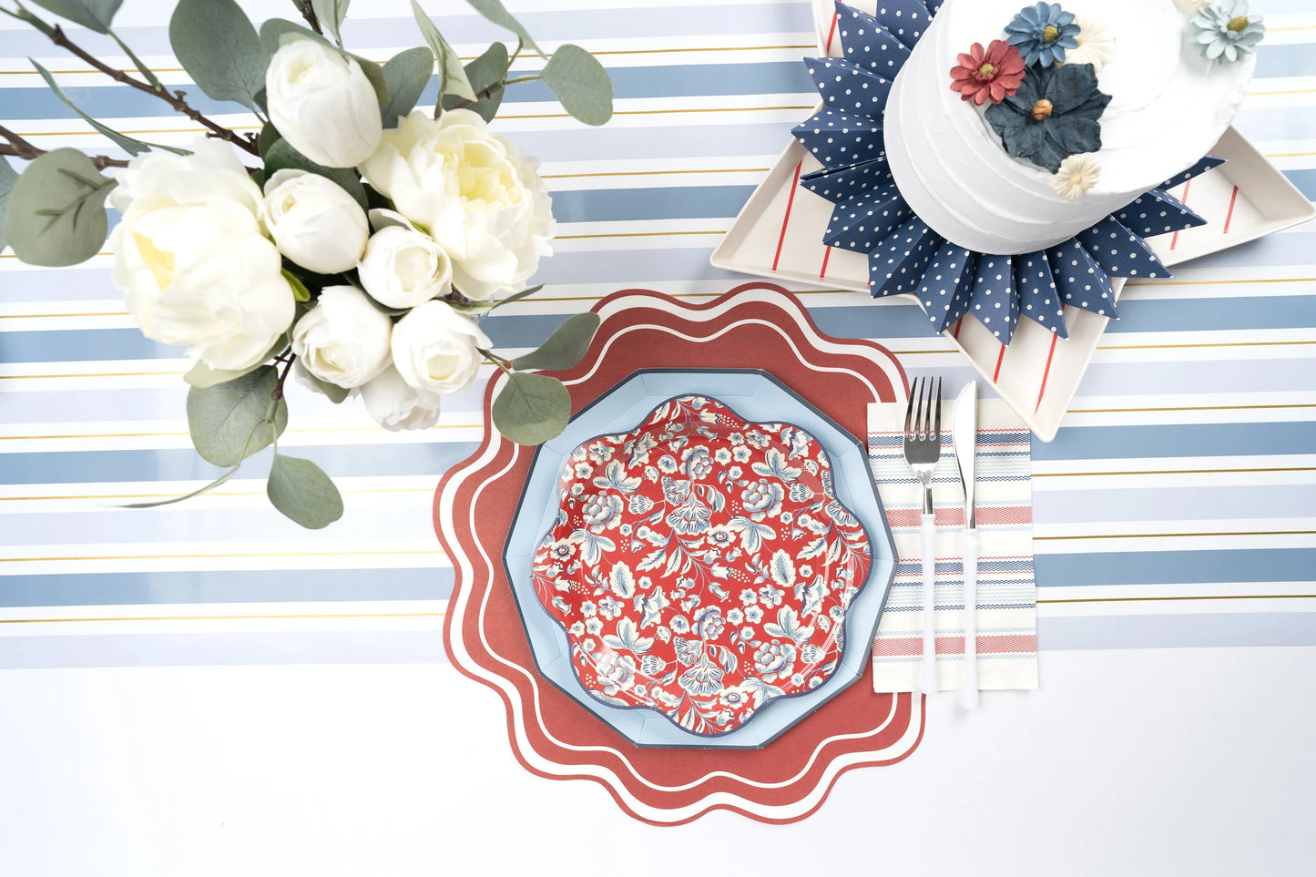 Blue Striped Table Paper Table Runner