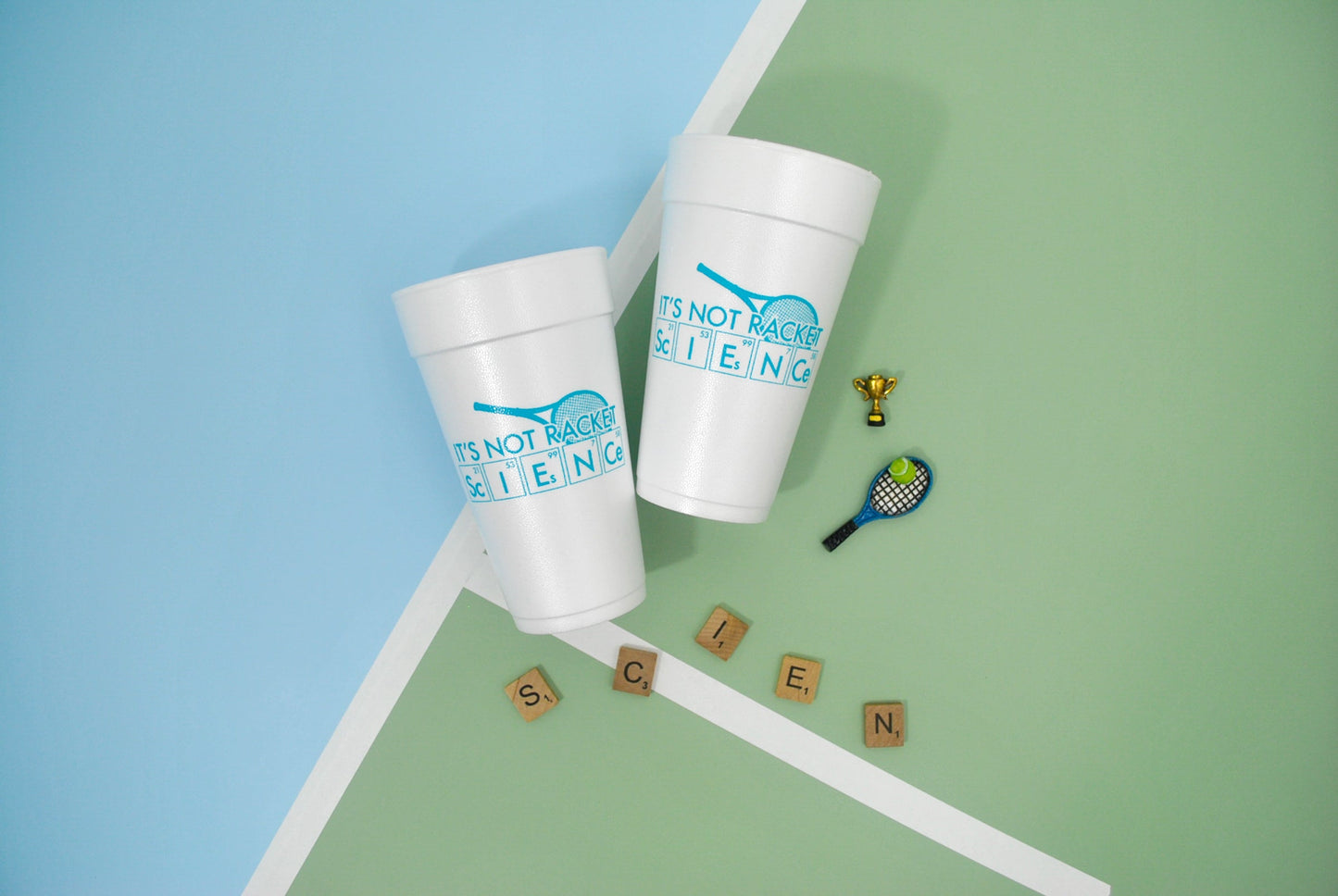 It's Not Racket Science Tennis Foam/Frosted Cups