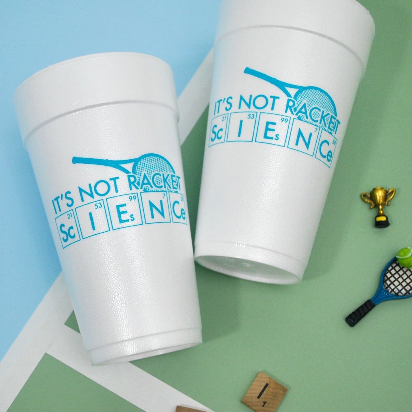 It's Not Racket Science Tennis Foam/Frosted Cups
