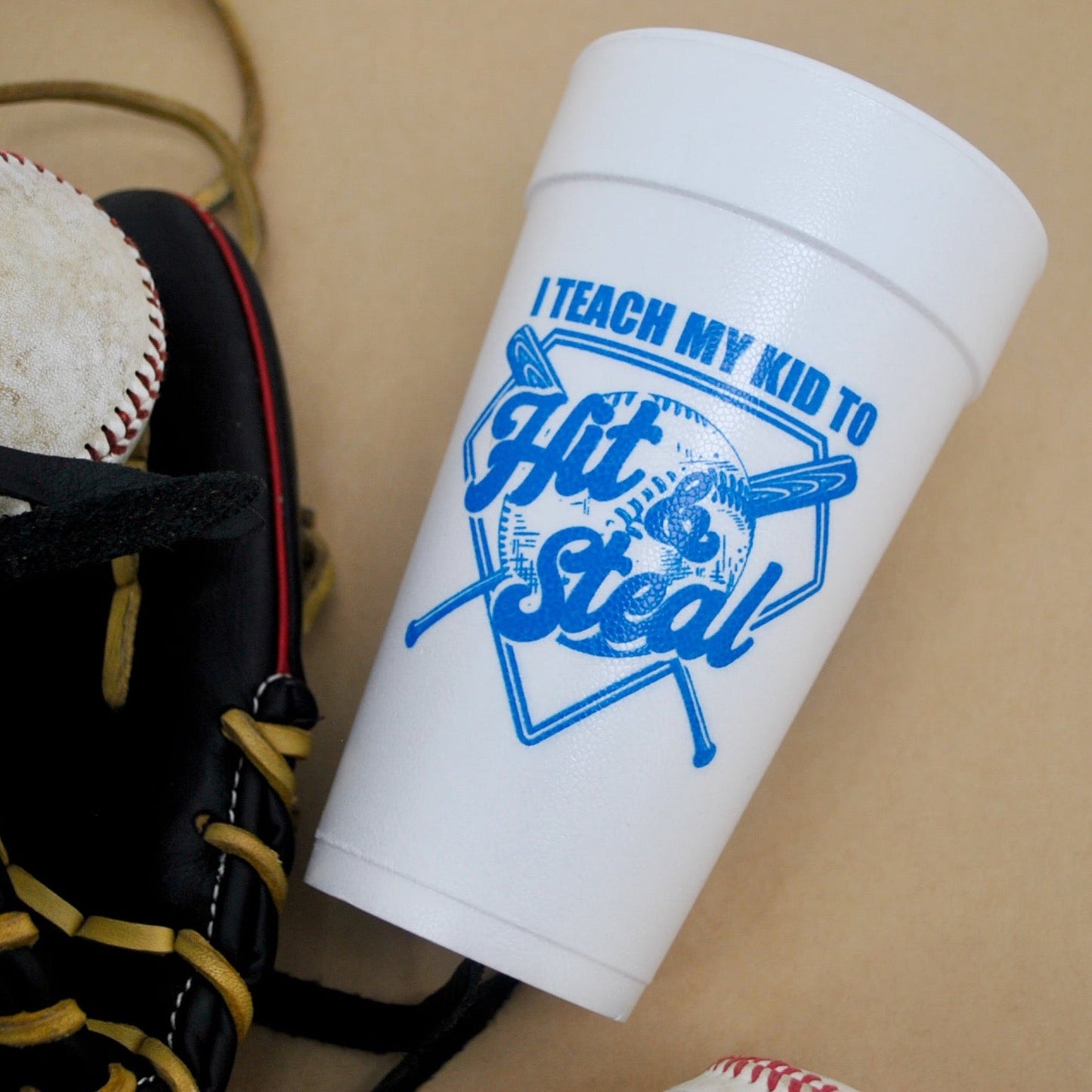 I Teach My Kids to Hit & Steal Baseball 20oz. Foam Cups | 10 pack