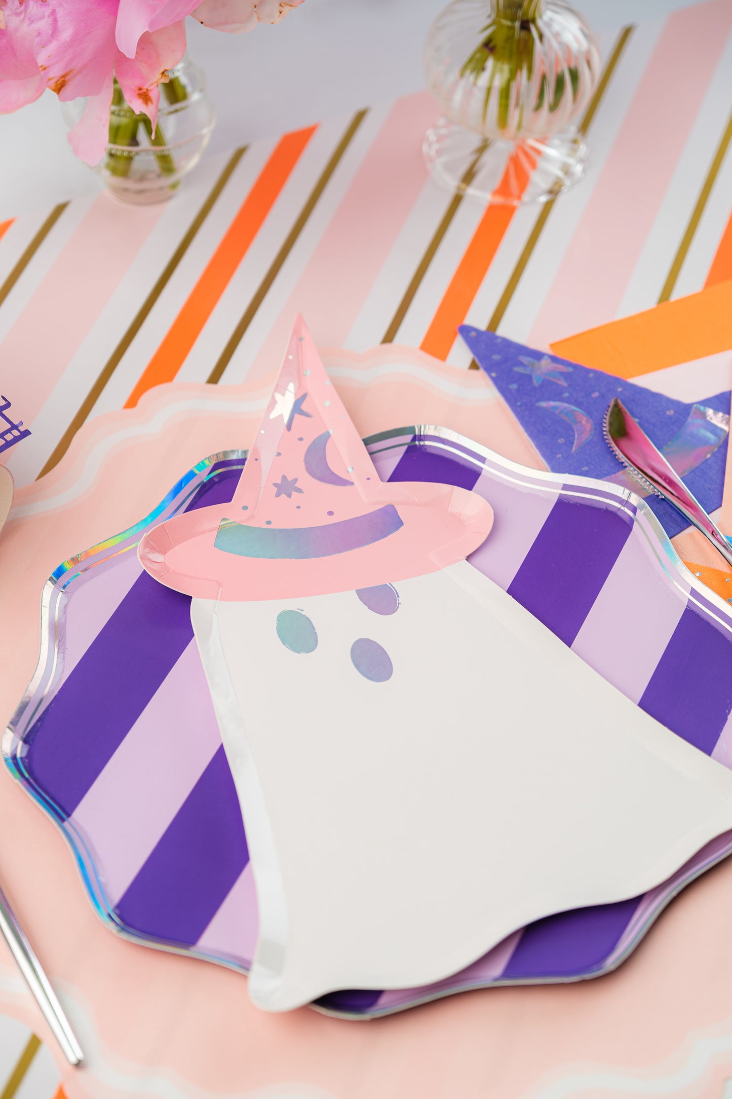 MCL24-TR9-Orange & Pink Stunning Stripes Paper Table Runner