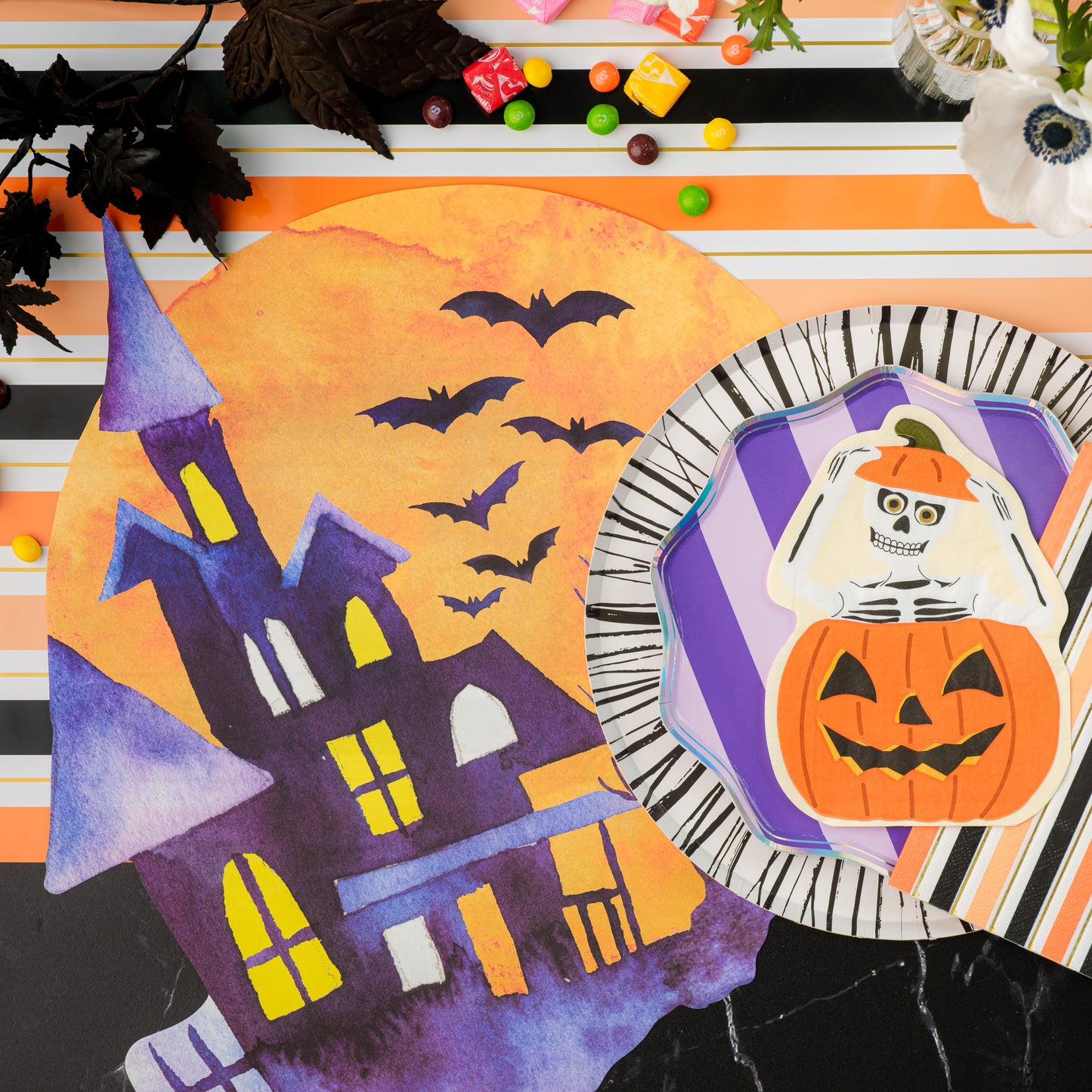 HAL24-DP1- Spooky Stripes Dessert Paper Plates