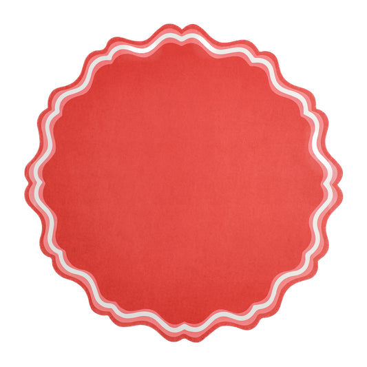 MCL23-PL2- Bright Red Fancy Scallop Paper Placemats
