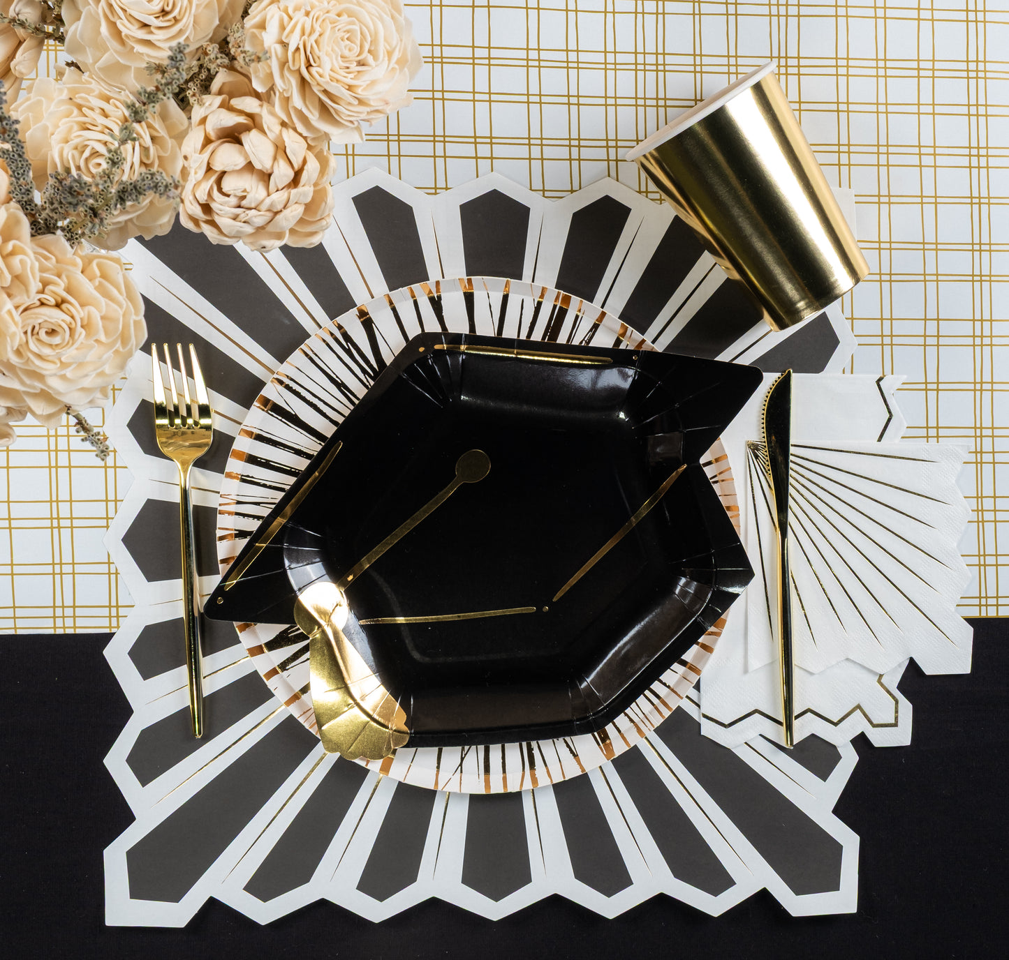 MCL23-PL9- Celebration Chic Black with Gold Foil Paper Placemat