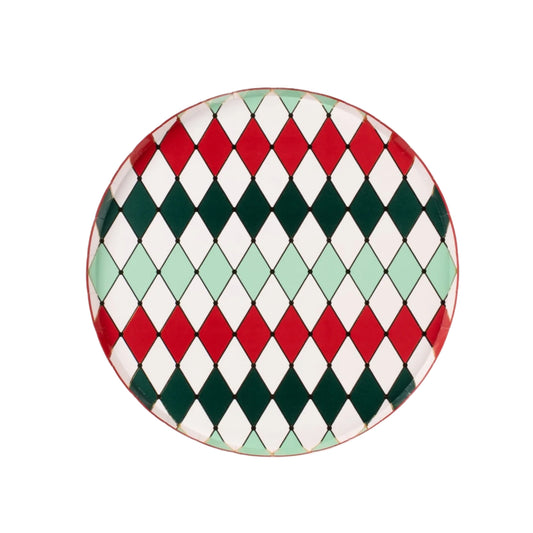 HOL25-DNP6-Multicolor Holiday Diamond Dinner Plates