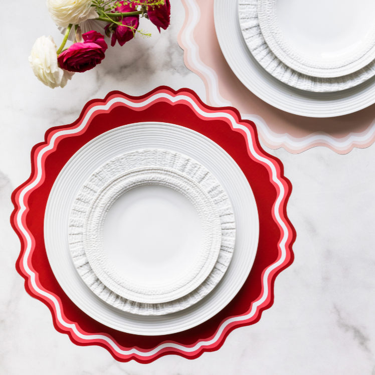 Red Fancy Scallop Paper Placemats