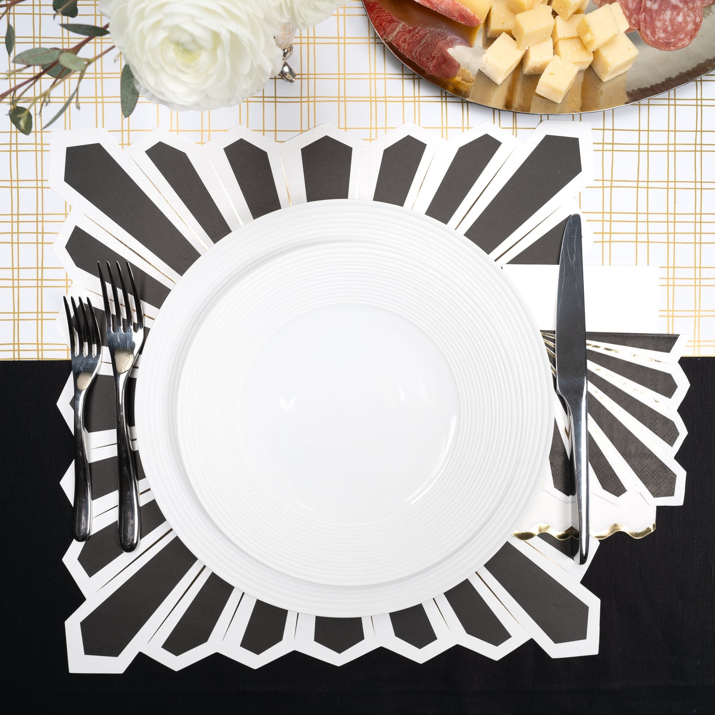 MCL23-PL9- Celebration Chic Black with Gold Foil Paper Placemat