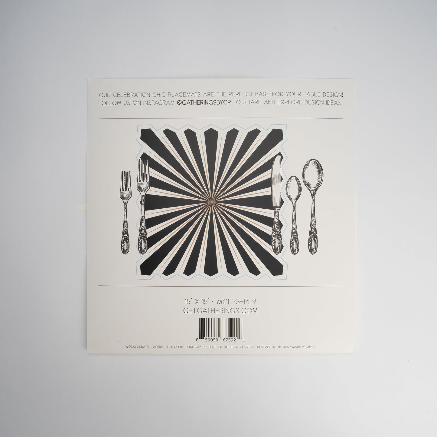 MCL23-PL9- Celebration Chic Black with Gold Foil Paper Placemat