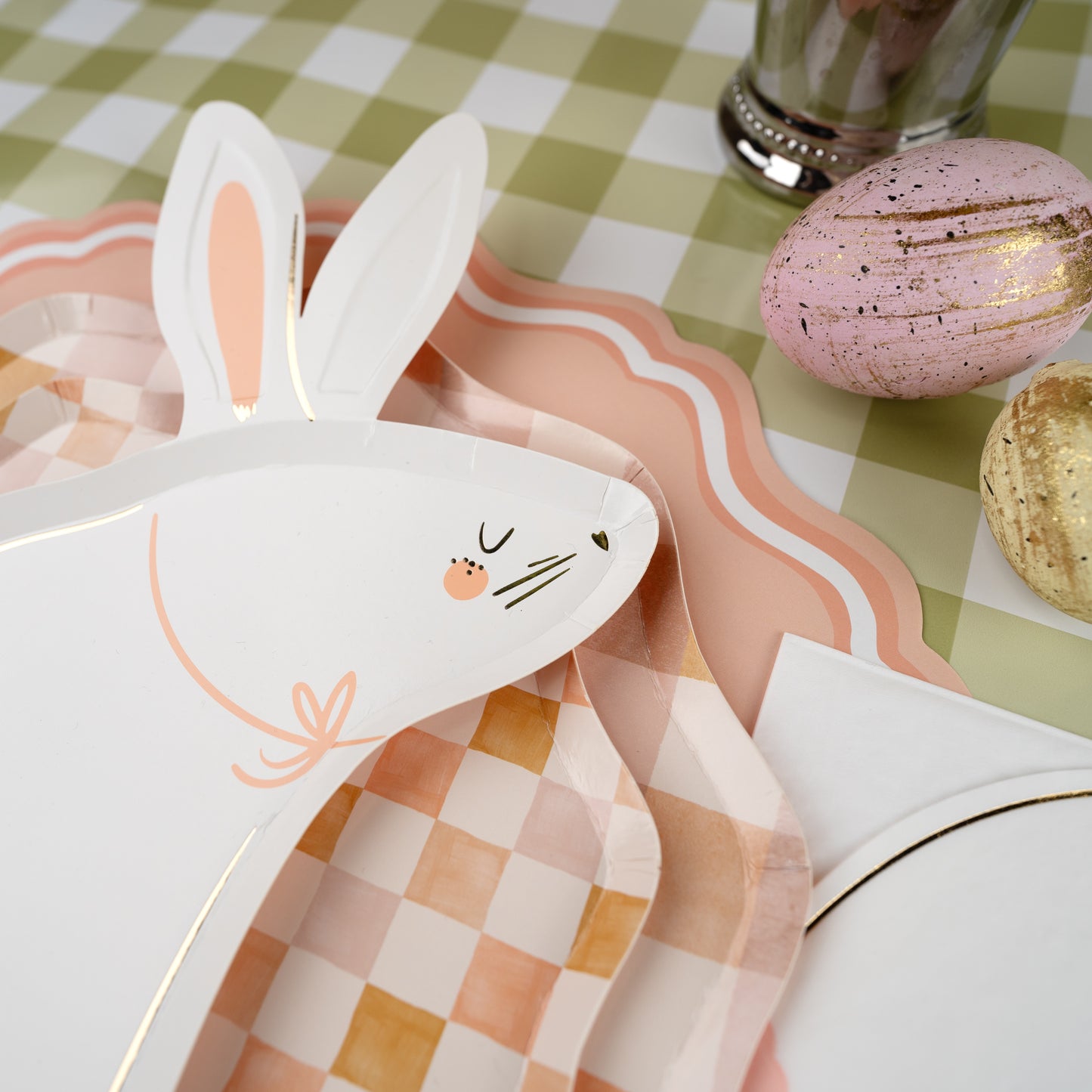 Gingham Olive Paper Table Runner