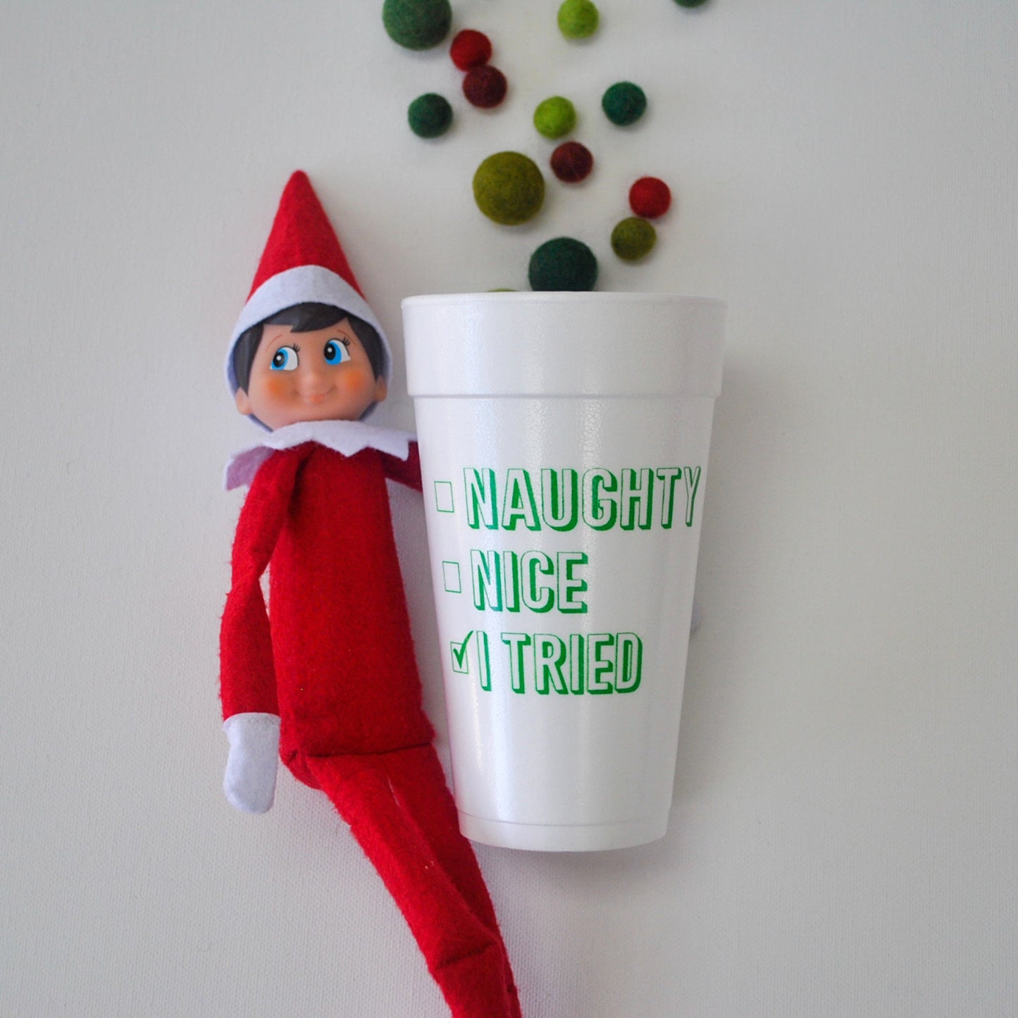 Green Naughty, Nice, I Tried 20oz. Foam Cups | 10 pack
