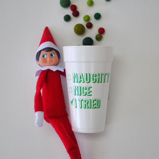 Green Naughty, Nice, I Tried 20oz. Foam Cups | 10 pack