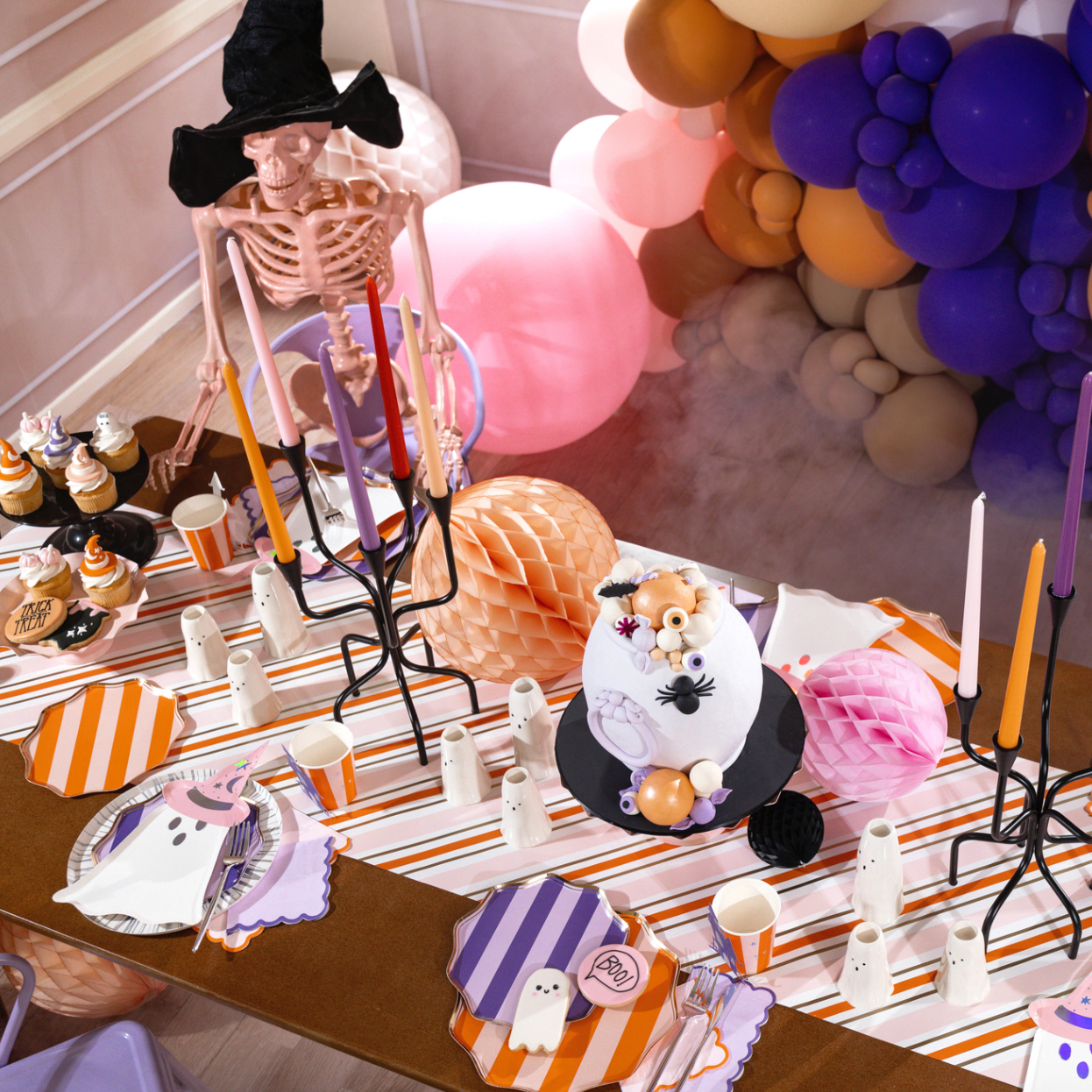 MCL24-TR9-Orange & Pink Stunning Stripes Paper Table Runner