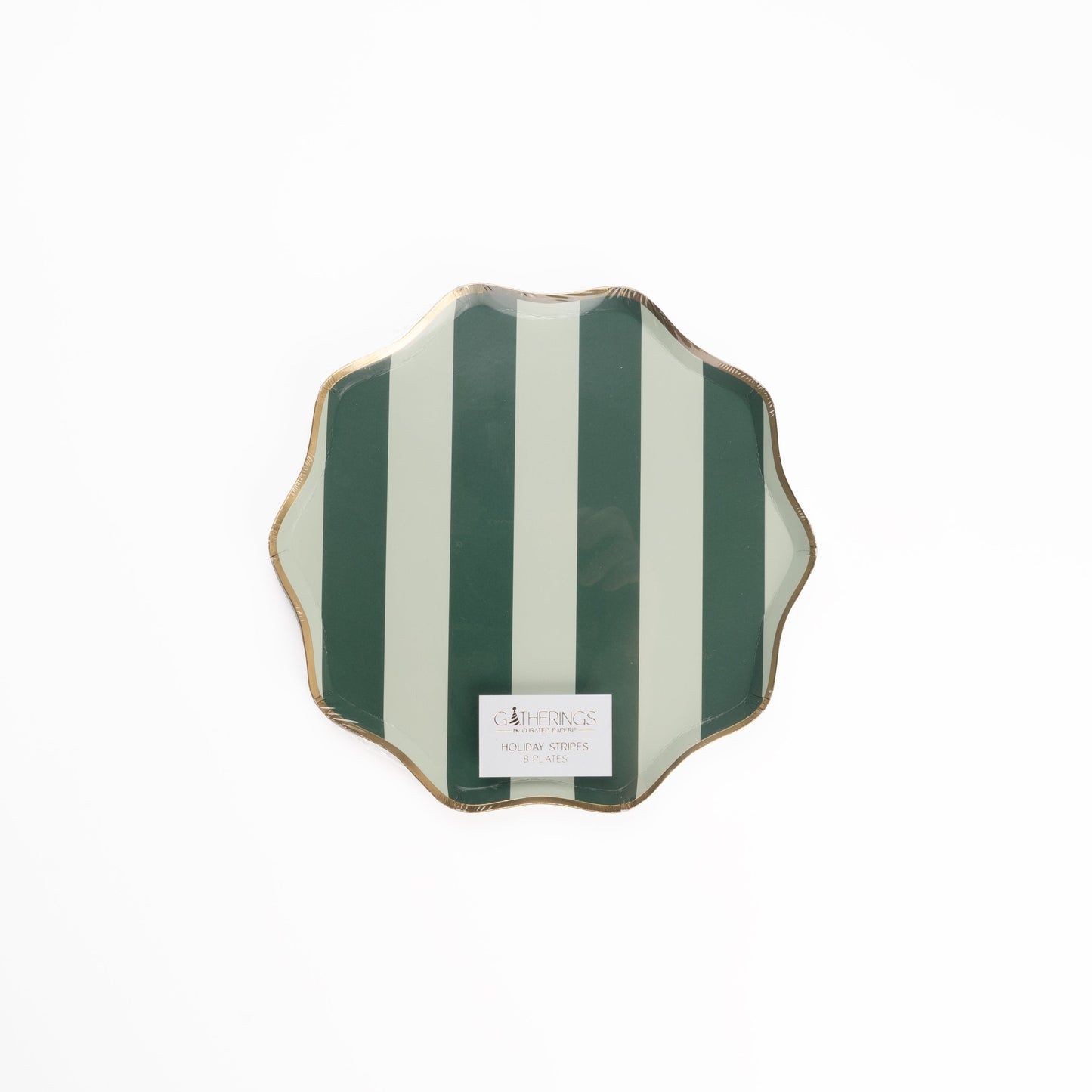 HOL24-DP1- Green Holiday Stripes Dessert Plates