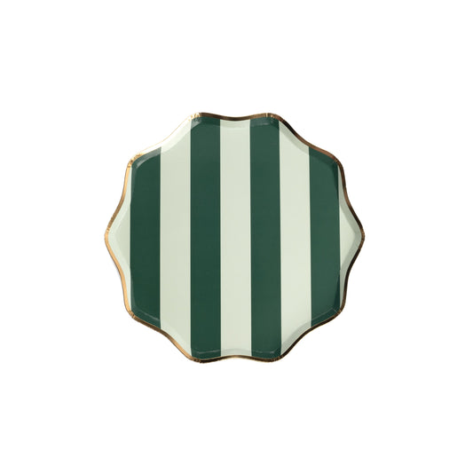 HOL24-DP1- Green Holiday Stripes Dessert Plates