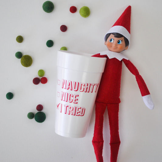 Red Naughty, Nice, I Tried 20oz. Foam Cups | 10 pack