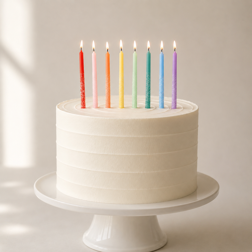 Rainbow Multicolor Candles with Iridescent Glitter