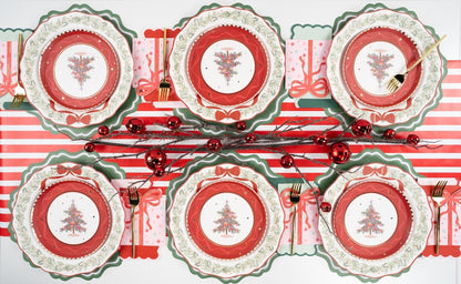 Red Vintage Christmas Tree Dessert Plates