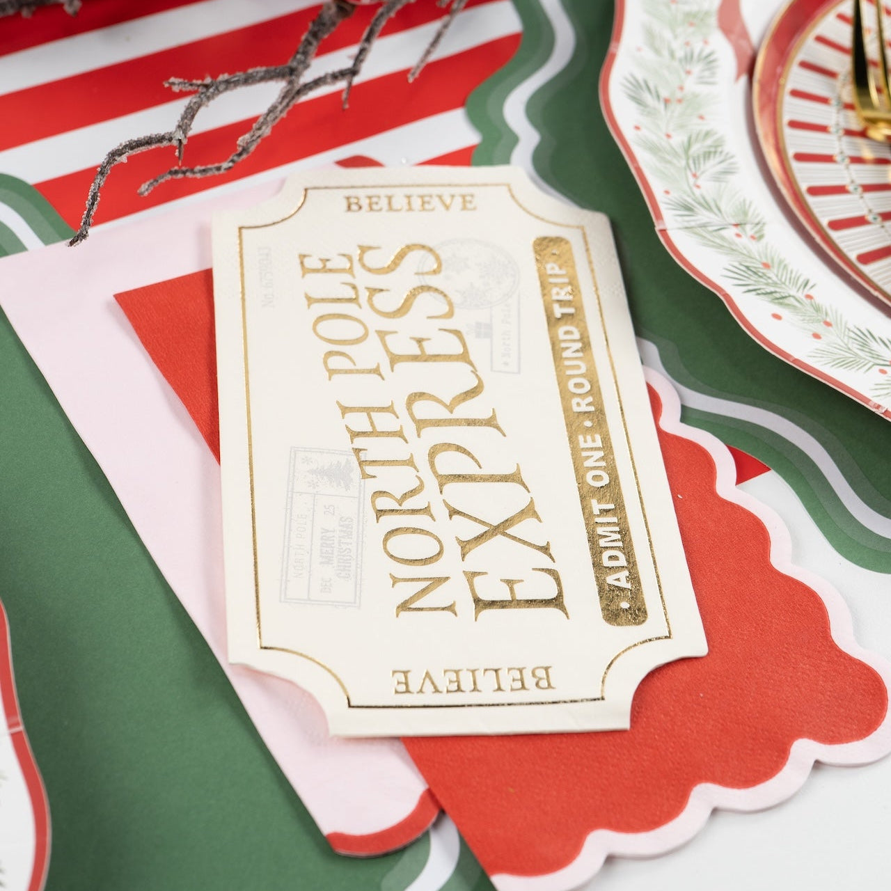 HOL25-CN9- North Pole Express Ticket Napkin