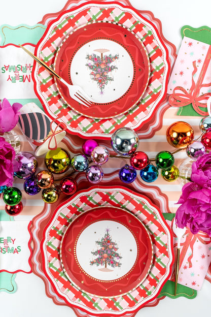 MCL23-PL2- Bright Red Fancy Scallop Paper Placemats