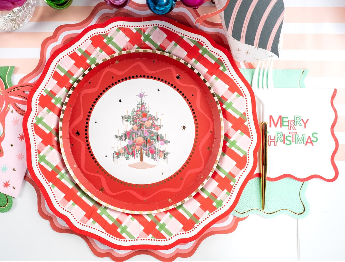 MCL23-PL2- Bright Red Fancy Scallop Paper Placemats