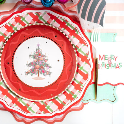 Red Elegant Plaid Dinner Plates