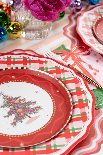 Red Vintage Christmas Tree Dessert Plates
