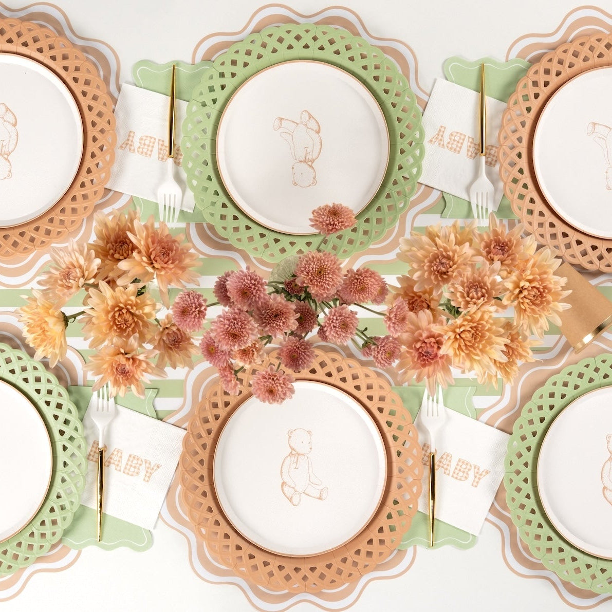 Beige Precious Baby Plaid Cocktail Napkins