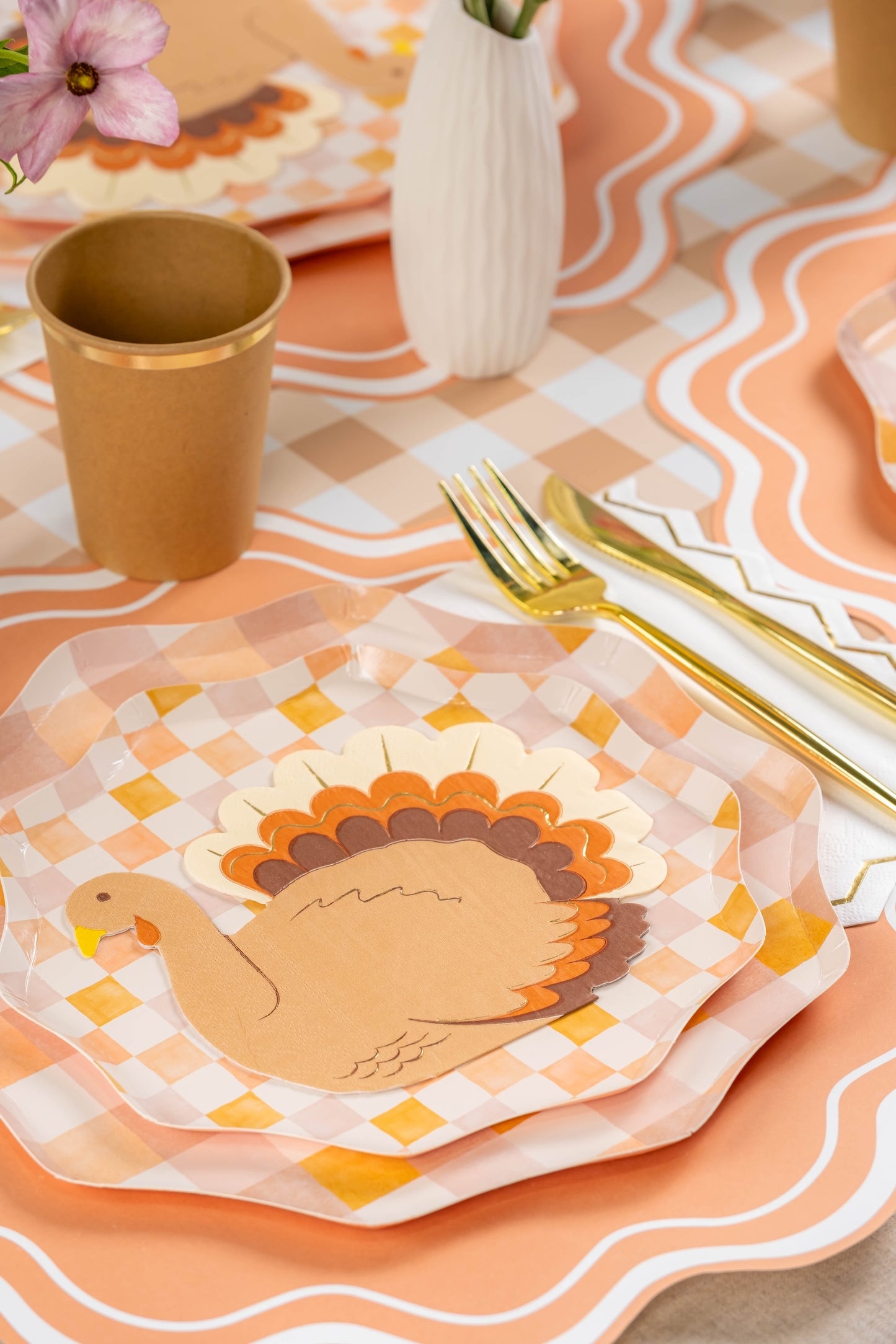 Orange Wavy Scallop Paper Placemats
