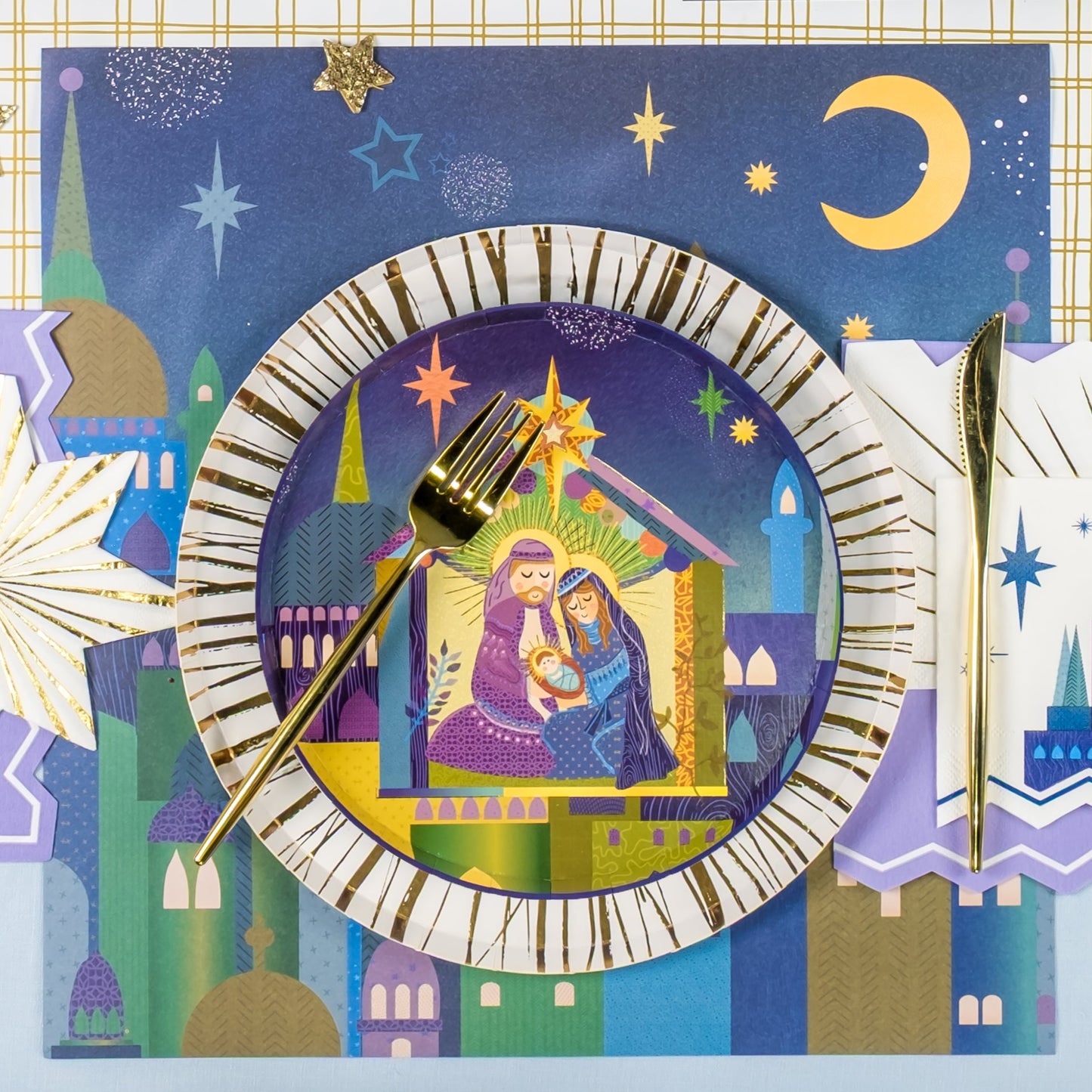 HOL25-PL7-Nativity Cityscape Paper Placemats-(PREORDER STARTS SHIPPING  08/15)