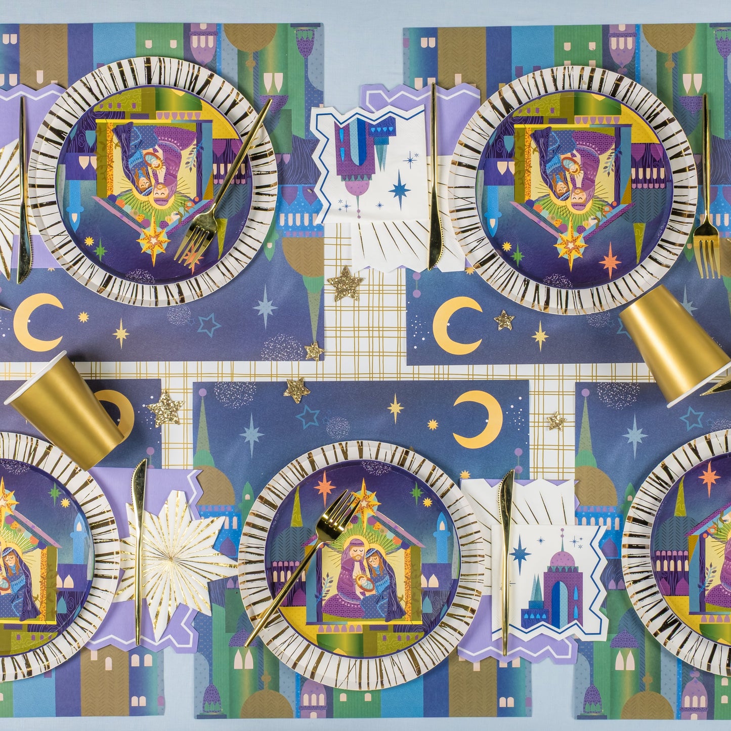 HOL25-PL7-Nativity Cityscape Paper Placemats-(PREORDER STARTS SHIPPING  08/15)