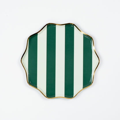 HOL24-DP1- Green Holiday Stripes Dessert Plates