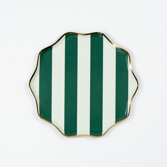 HOL24-DP1- Green Holiday Stripes Dessert Plates