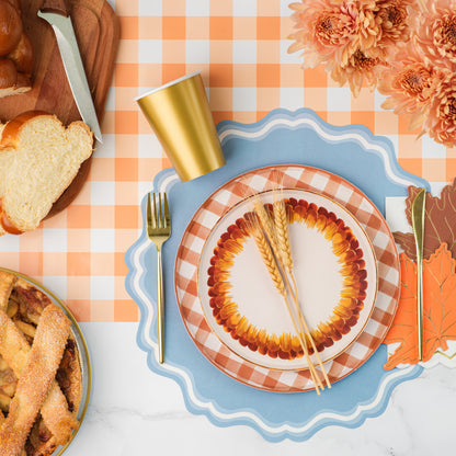 Orange Gingham Paper Table Runner