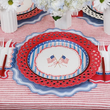 Red Basketweave Dinner Paper Plates