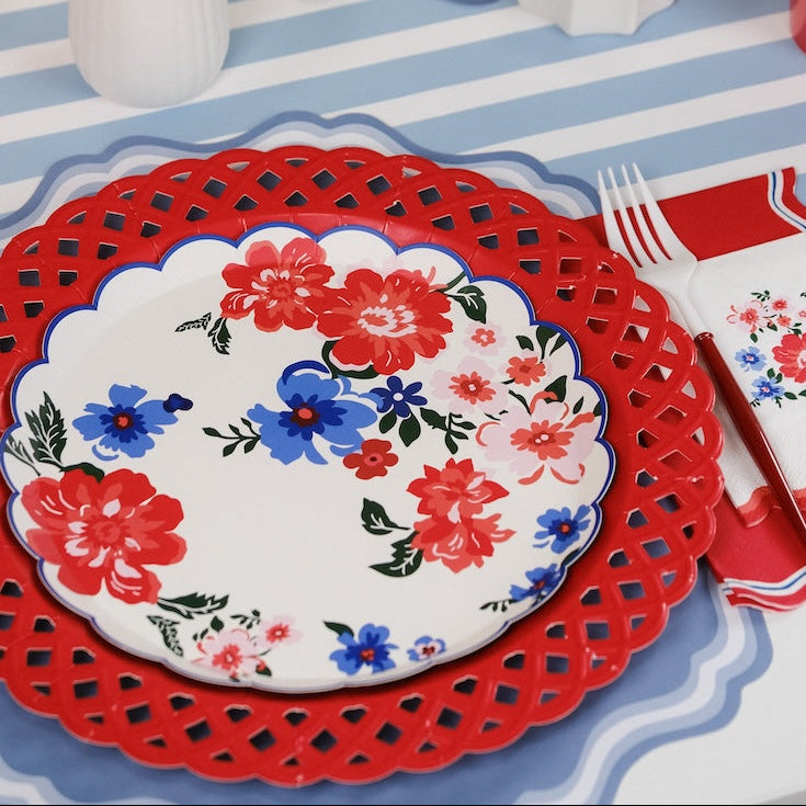 Red Basketweave Dinner Paper Plates