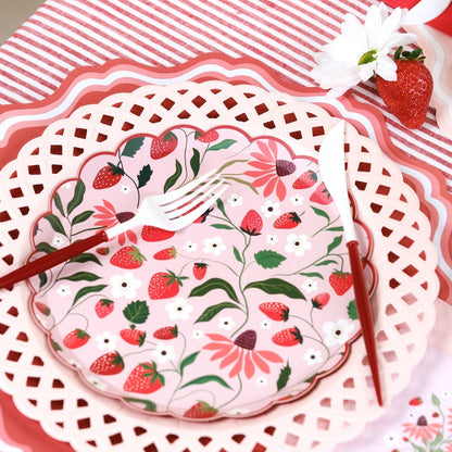 Pink Basketweave Dinner Paper Plates