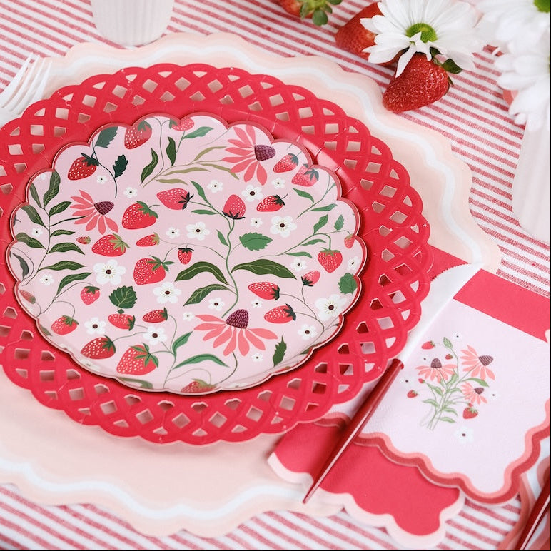 Red Basketweave Dinner Paper Plates