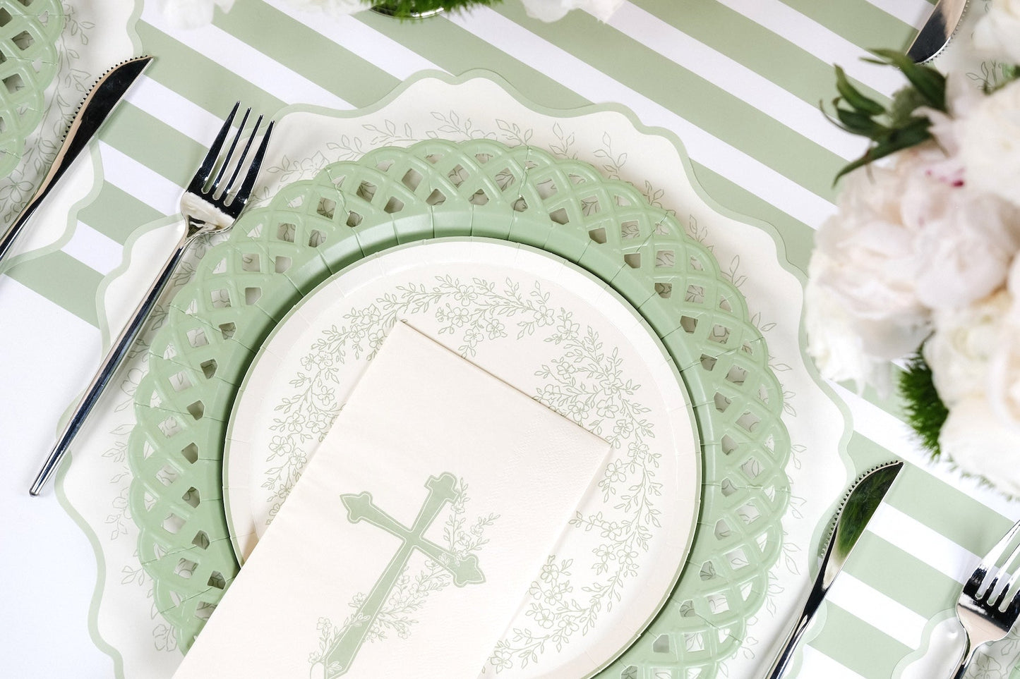 Sage Cross Floral Elegance Guest Towels