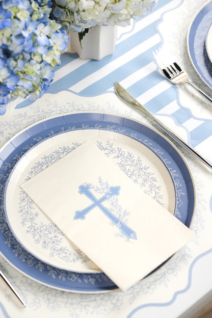 Light Blue Cross Floral Elegance Guest Towels