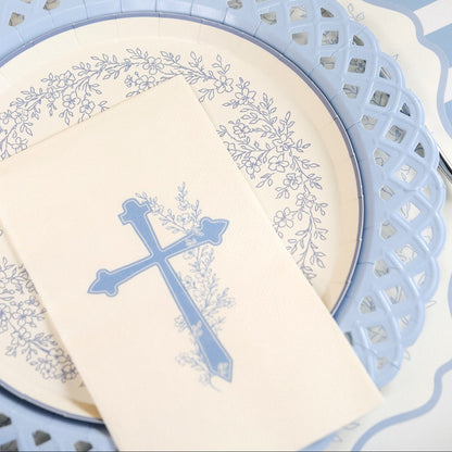 Light Blue Cross Floral Elegance Guest Towels