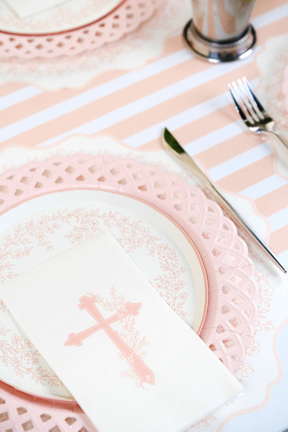Pink Basketweave Dinner Paper Plates