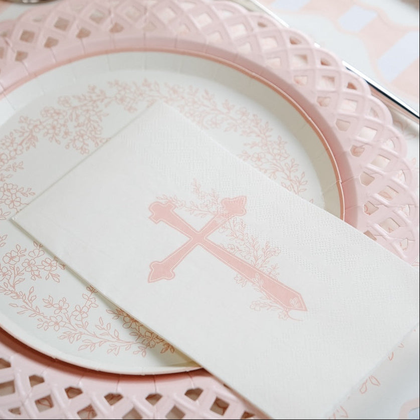 Pink Basketweave Dinner Paper Plates