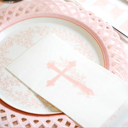 Pink Cross Floral Elegance Guest Towels