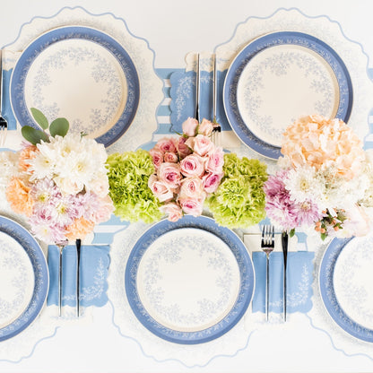 Floral Elegance Blue Beverage Napkins
