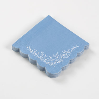 Floral Elegance Blue Beverage Napkins