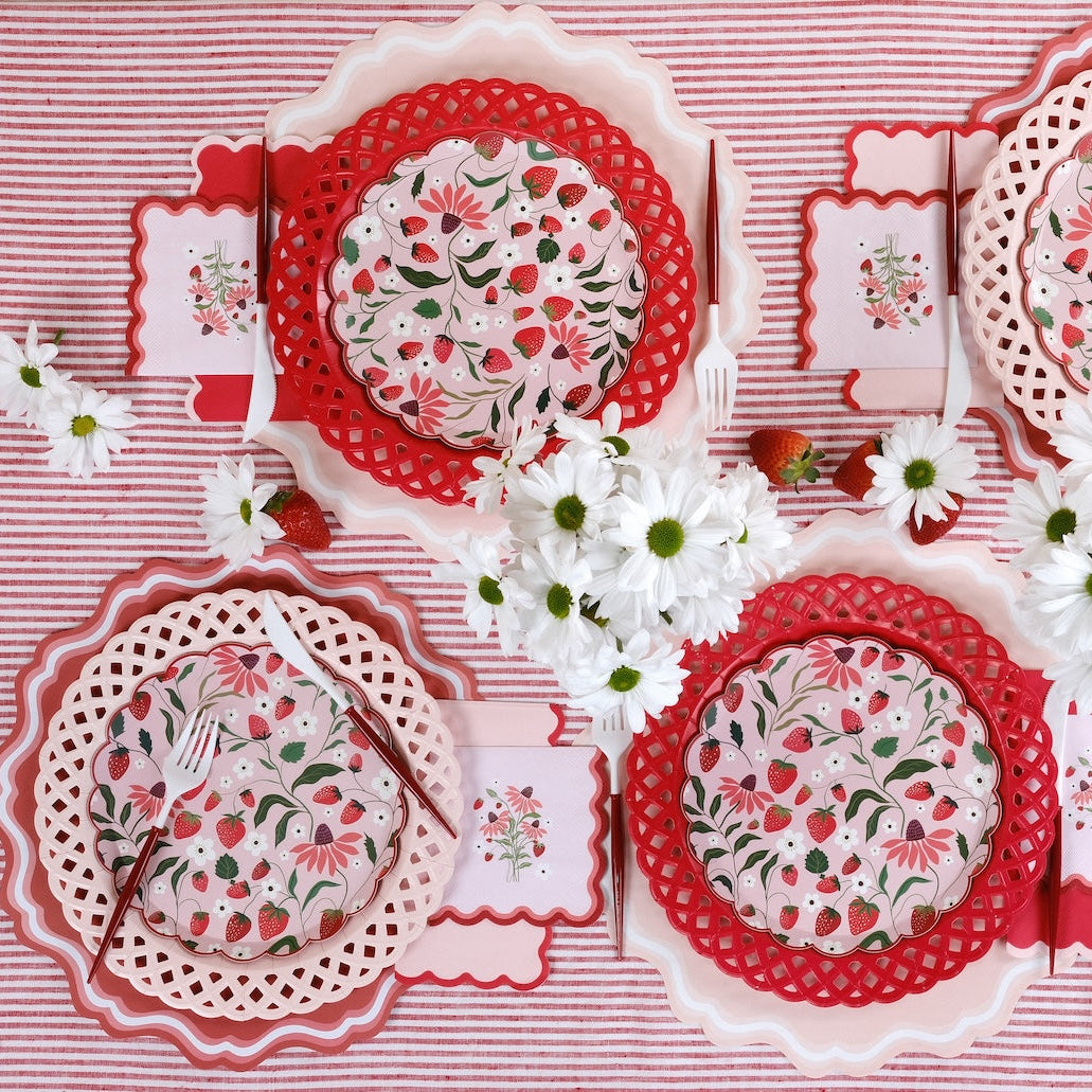 Red Basketweave Dinner Paper Plates