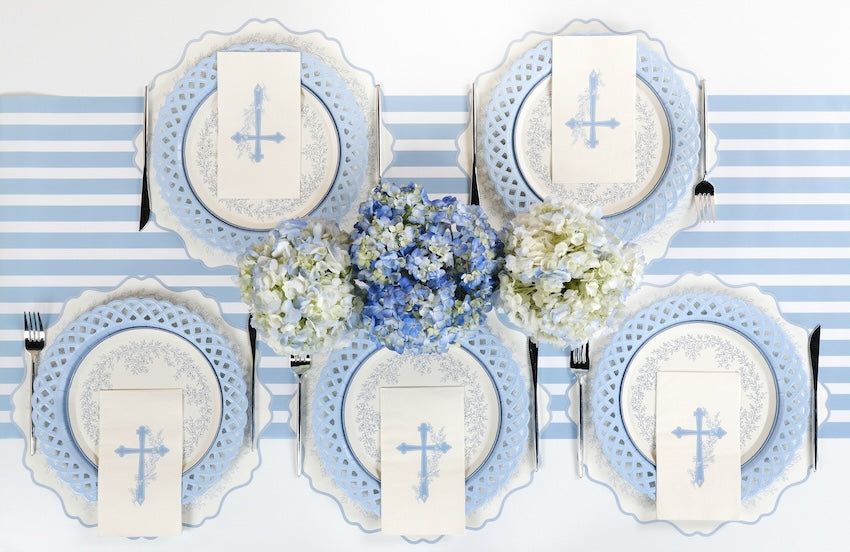 Light Blue Cross Floral Elegance Guest Towels
