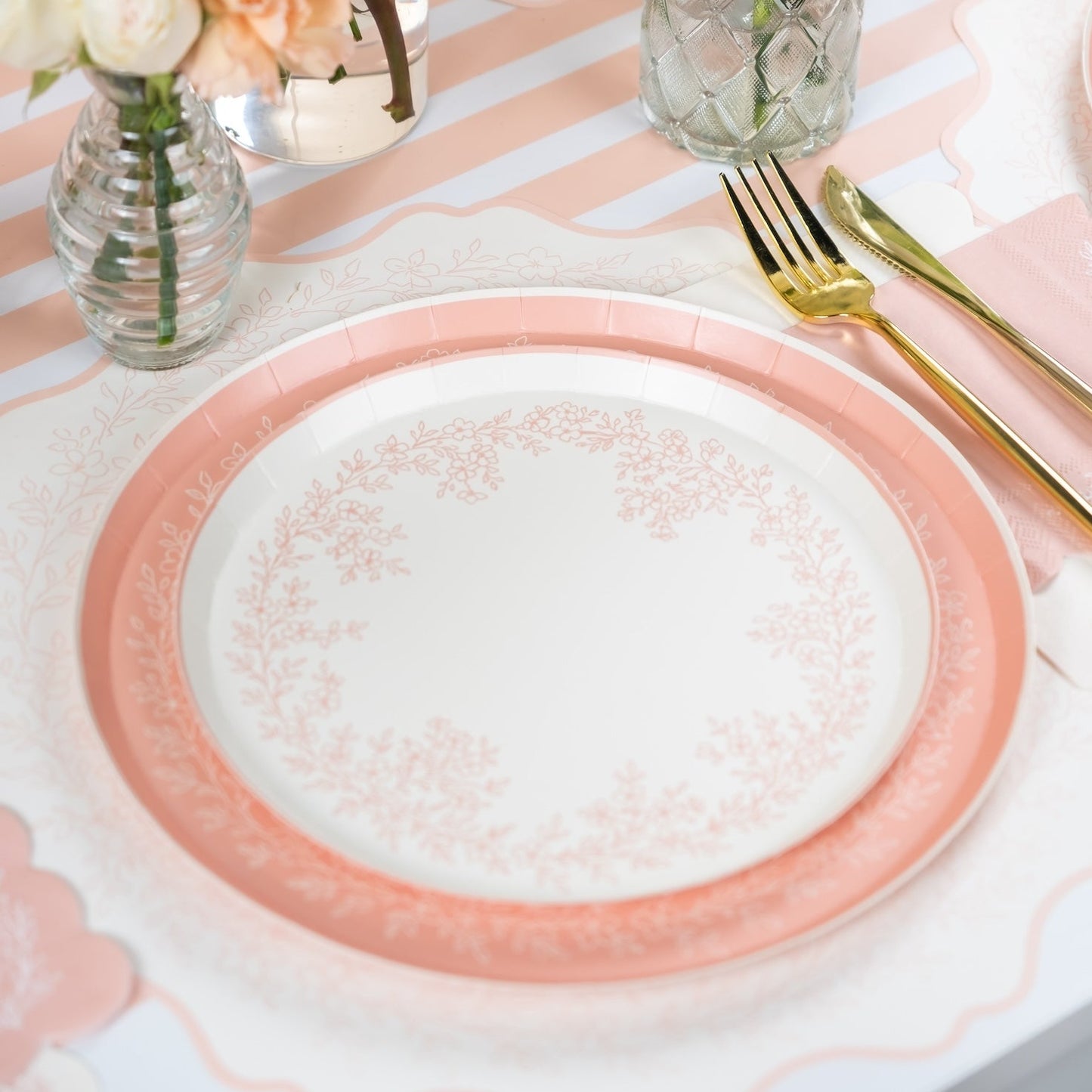 Floral Elegance Pink Dinner Plates- Pre Order Ships January 20th