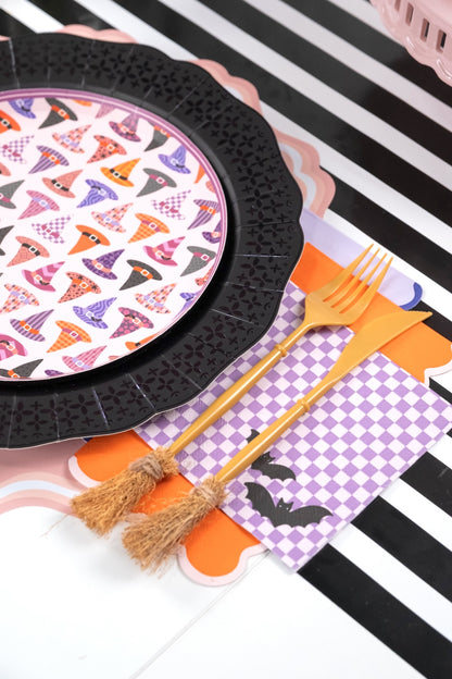 Bewitching Checkered Halloween Cocktail Napkins