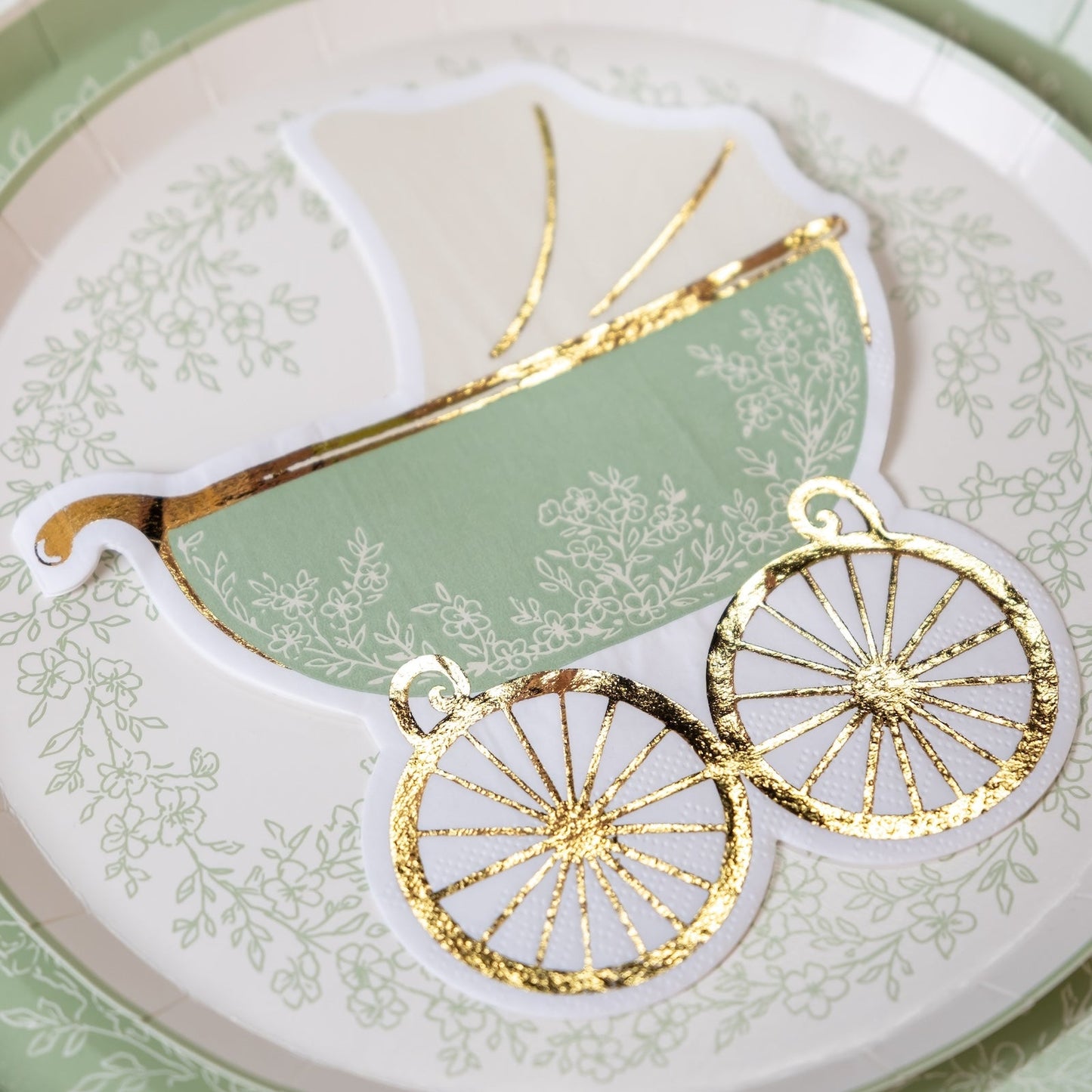 Sage Baby Carriage Beverage Napkins